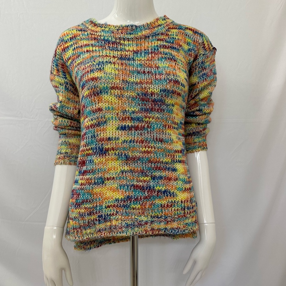 Multicolor Yellow Blue Orange Red hand knit sweater size S